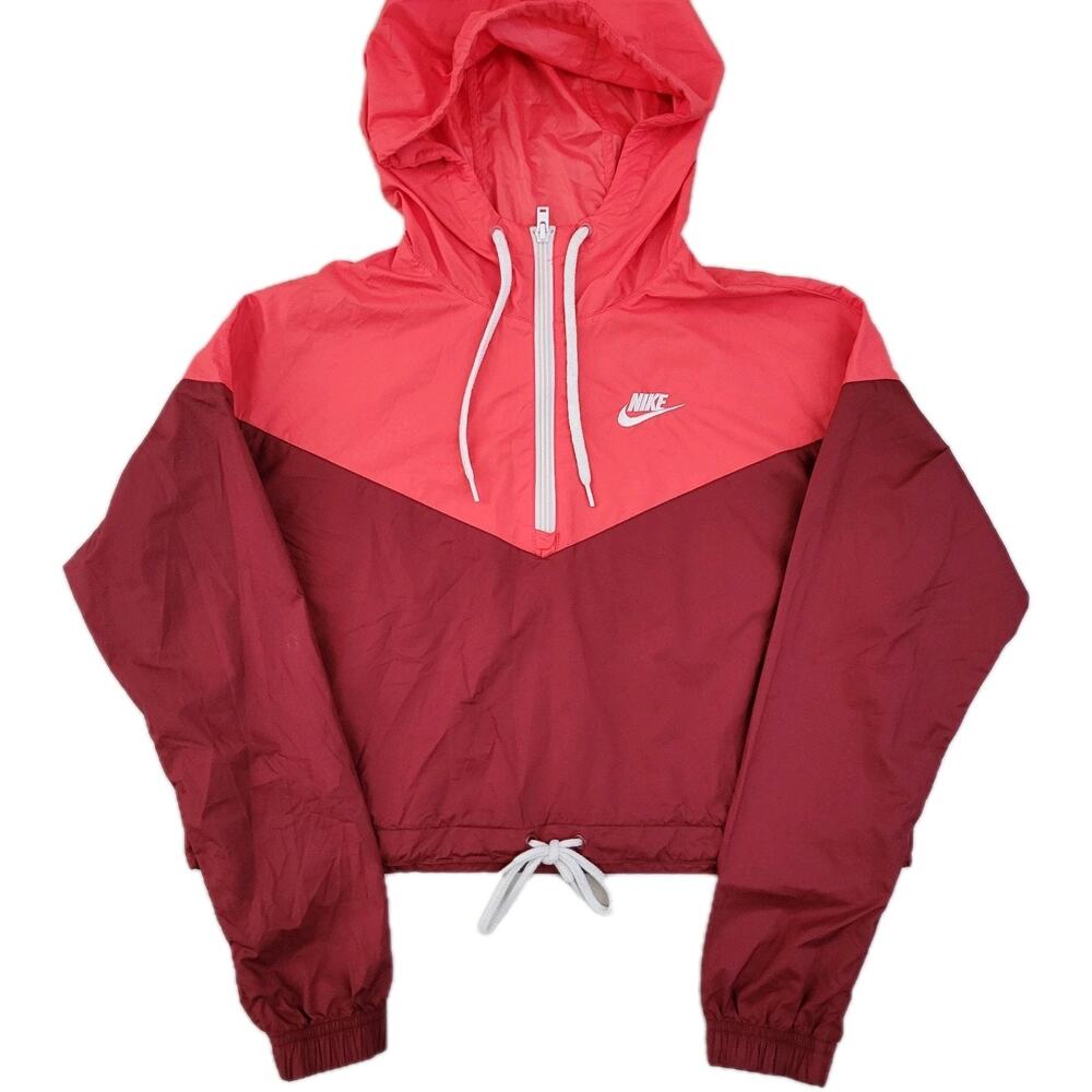 Nike Sportswear Windrunner Jacket Womens SZ XS Red Pullover Half 1/2 Zip Cropped